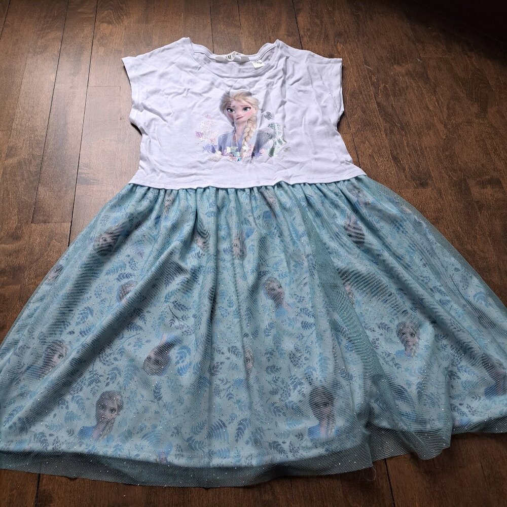 NEW HM FROZEN ELSA tulle white t-hirt dress 8-10